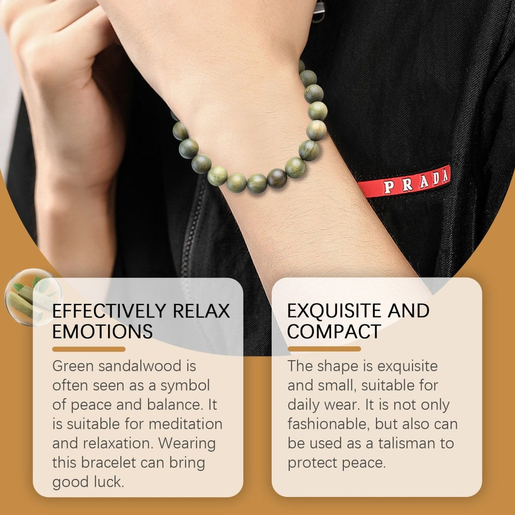 Green Sandalwood Bracelet – Natural Wood Beads, Peace & Balance Charm, Meditation Jewelry for Daily Wear - Upkinify Inc. All Rights Reserved