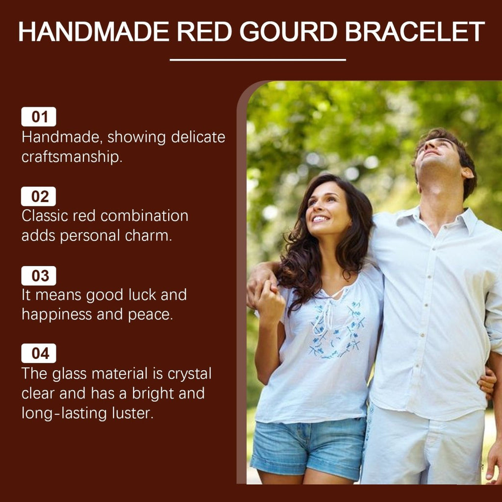 Handmade Red Gourd Bracelet – Lucky Charm, Glass Beads, Elegant Everyday Jewelry for Women - Upkinify Inc. All Rights Reserved
