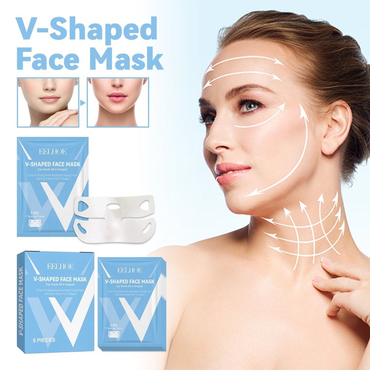 V Shape Face Lifting Mask – Collagen Firming, Double Chin Tightening, Jawline Contour Slimming Mask - Upkinify Inc. All Rights Reserved