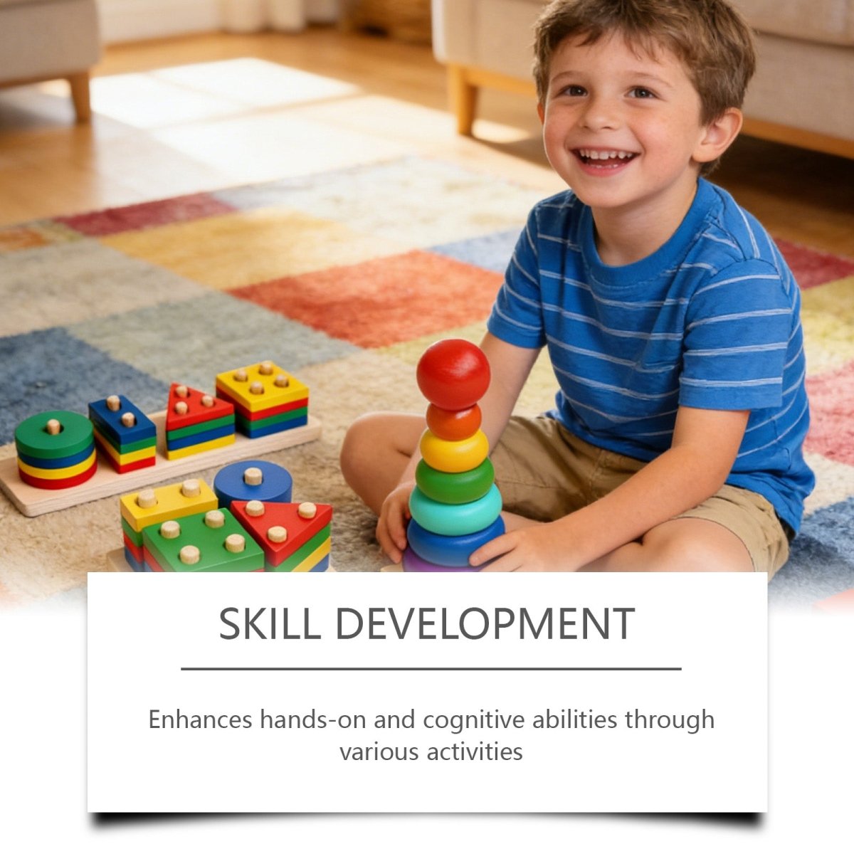 Wooden Stacking & Sorting Toy – Geometric Shape Blocks, Montessori Educational Toy for Toddlers - Upkinify Inc. All Rights Reserved